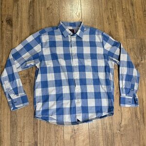 Untuckit Monastrell Button Shirt Mens Sz XL Blue Grey Buffalo Plaid Checkered
